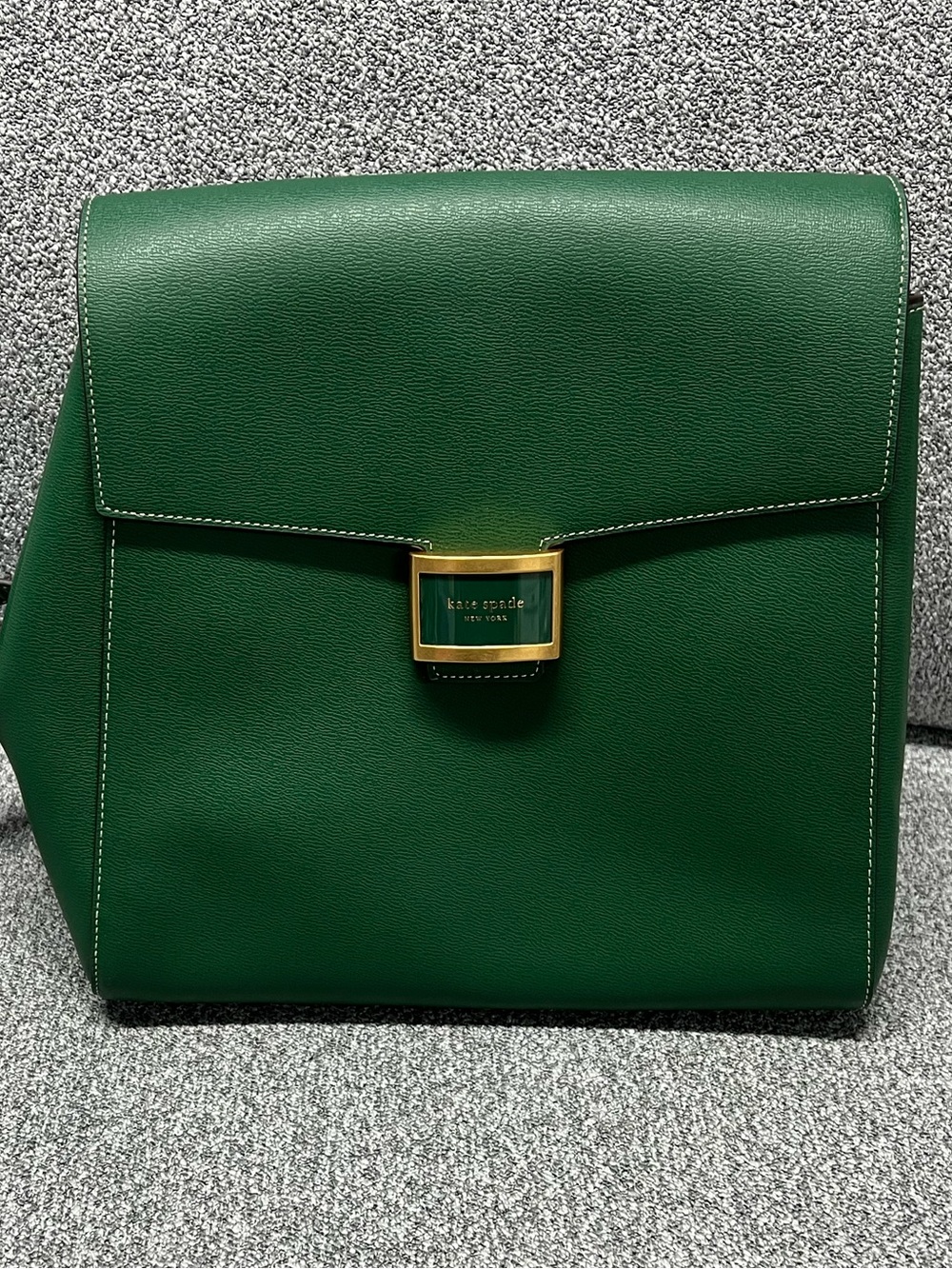 kate spade green leather flap backpack with gold hardware